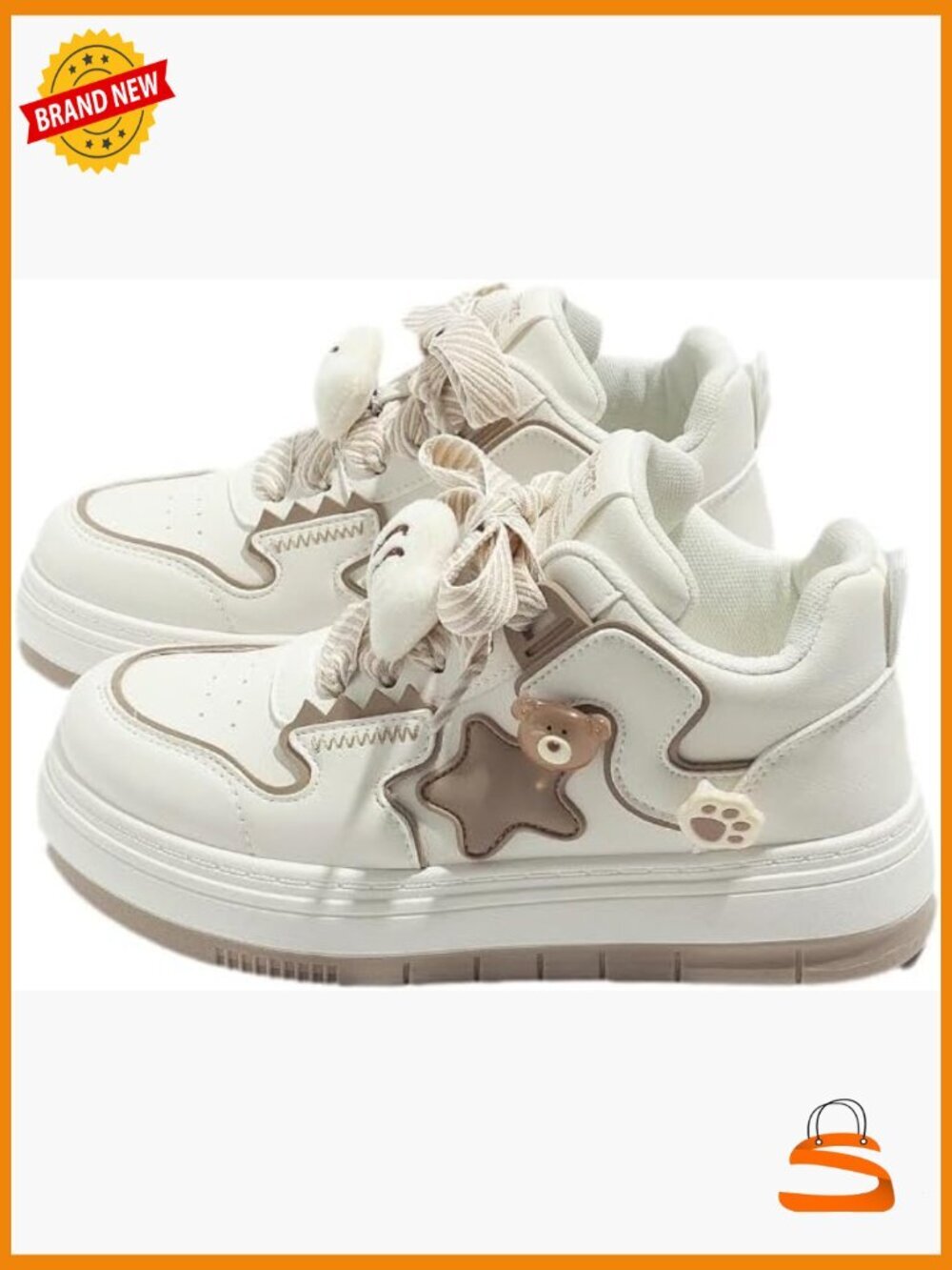 Y2K Chunky Star Sneakers with Charms Lace-Up Padded Comfort Anti-Slip